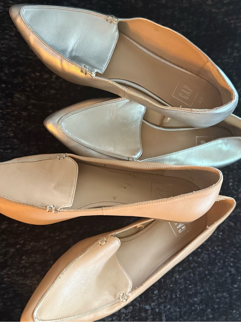 GAP Women's Pointed Toe Loafers in Nude and Metallic Silver